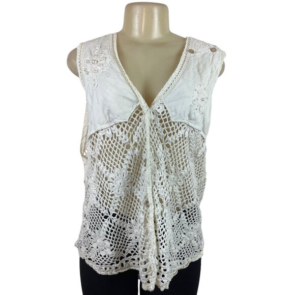 Kathryn Deene Womens Crochet Lace Sleeveless Cardigan Vest Size 22/34 - Picture 1 of 8